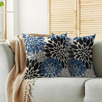 Black Blue Pillow Covers 16X16 Inch Set of 2, Spring Summer Floral Dahlia Flower Cream Decorative Throw Pillow Covers Outdoor Modern Farmhouse Cushion Case for Home Couch Sofa Bed Decor