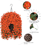 HyeFlora Artificial Fake Hanging Flowers Plants Baskets for Winter Christmas Outdoor Outside, Faux Silk Orange Daisy in Planter UV Resistant Orchid for Home Porch Garden Yard Patio Decor
