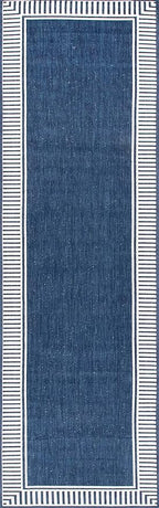 Nuloom Asha Navy/Ivory, 2' x 6', Casual, Striped Border, Soft and Cozy, High Traffic, Stain Resistant, Easy Clean, Durable Runner for Indoor/Outdoor Patio, Deck, Porch, Garden, Courtyard