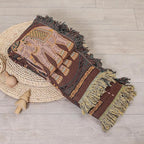 Boho Throw Blanket for Bed with Tassels,100% Cotton Ultra Soft and Cozy Large Blanket Elephant Printed Farmhouse Decor Bed Blankets,90"×98" All Season Rustic Throw for Sofa Couch Chair-Brown