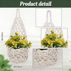 10 Pack Macrame Wall Plant Hanger with Artificial Pot Flower - Boho Wall Hanging Planter for Indoor Plant Cotton Rope Holder with Mini Fake Pot Flower for Home Wedding Decor Gift(Beige White)