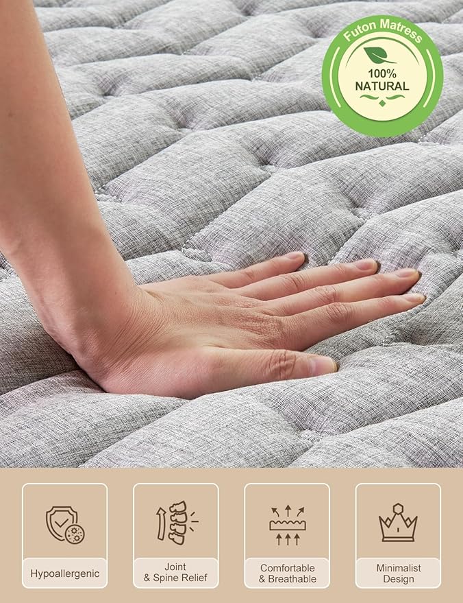 Premium Foam 3.2" Thick Japanese Futon Floor Mattress - Queen Size 60"x80" 100% High-Density Foam,Comfortable Sleeping Pad,Tatami Mat for Dorm,Bedroom Guest Room，Boys Girls Dormitory Pads(Hemp Gray)