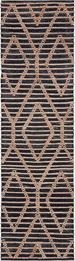 SAFAVIEH Natural Fiber Collection Runner Rug - 2'3" x 8', Black & Natural, Flat Weave Farmhouse Geometric Jute Design, Ideal for High Traffic Areas in Living Room, Bedroom (NF378Z)