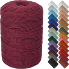 NOANTA Wine Red Macrame Cord 3mm x 328yards, Colored Macrame Rope, Cotton Rope Macrame Yarn, Colorful Cotton Craft Cord for Wall Hanging, Plant Hangers, Crafts, Knitting