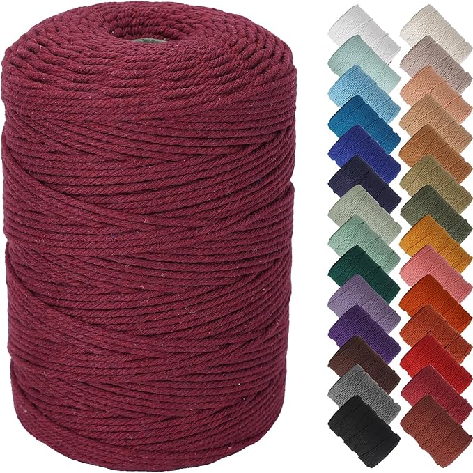 NOANTA Wine Red Macrame Cord 3mm x 328yards, Colored Macrame Rope, Cotton Rope Macrame Yarn, Colorful Cotton Craft Cord for Wall Hanging, Plant Hangers, Crafts, Knitting