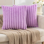 ZLINA Set of 2 Light Purple Faux Fur Decorative Throw Pillow Covers Fluffy Striped Pillowcase Cushion Covers 18 x 18 Inch Decor Sofa Couch Bedroom