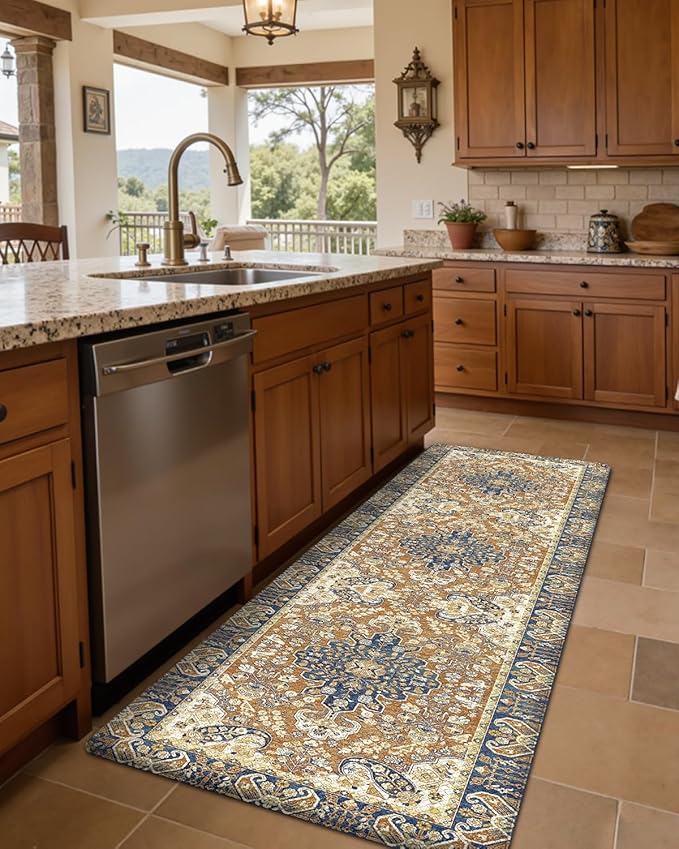 DEXI Kitchen Mats for Floor Cushioned, 23x59 Wide Runner Rug Non Slip, Waterproof Soft Comfort Standing Padded Anti Fatigue Decorative, Beige Brown