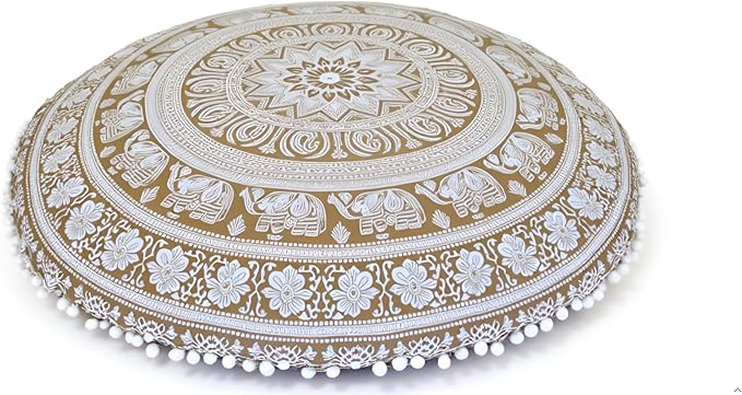 INDIAN CRAFT CASTLE ICC 32 Inch Floor Pillows & Cushions Covers Decorative Hippie Mandala Pouf Pillow Covers Bohemian Seating Meditation Cushion Cover Large Boho Ottoman Case Pillowcase for Couch