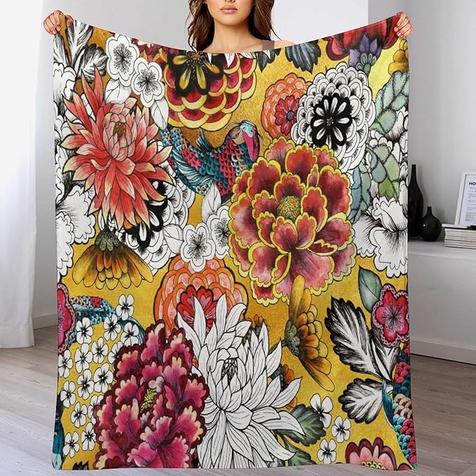 Boho Floral Throw Blanket Bohemian Colorful Flowers Print Mandala Blanket for Sofa Bed Couch Chair Or Dorm 30"x40"