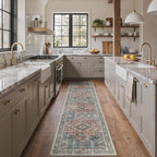 GENIMO 2X10 Washable Vintage Runner Rug for Hallway, Non-Slip Low Pile Chenille Print Rug, Soft Rugs for Indoor Entryway Kitchen Corridor, Indigo & Flush