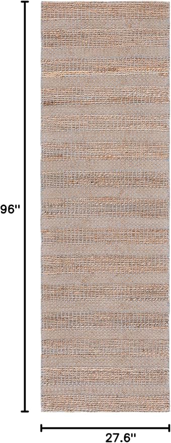 SAFAVIEH Natural Fiber Collection Runner Rug - 2'3" x 8', Light Blue & Natural, Handmade Boho Farmhouse Rustic Jute & Cotton Jute, Ideal for High Traffic Areas in Living Room, Bedroom (NFB654M)