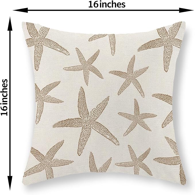 Brown Starfish Pillow Covers 16x16 Set of 2 Coastal Throw Pillows Spring Summer Nautical Ocean Theme Beach Decorative Pillow Cases Farmhouse Outdoor Decor Linen Cushion Case for Couch Sofa