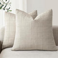 Foindtower Set of 2 Decorative Linen Check Throw Pillow Covers Neutral Farmhouse Vintage Cushion Covers Modern Boho Accent Home Decor for Sofa Chair Couch Bedroom Living Room,26×26 Inch,Light Grey