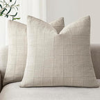 Foindtower Set of 2 Decorative Linen Check Throw Pillow Covers Neutral Farmhouse Vintage Cushion Covers Modern Coastal Boho Home Decor for Sofa Chair Couch Bedroom Living Room,18×18 Inch,Light Grey
