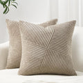 Topfinel Pillow Covers 16x16 Inch Set of 2 Decorative Lightbrown Soft Corduroy Boho Striped Throw Pillow Covers Patchwork Cushion Cases Cute Aesthetic Home Decor for Couch Sofa Bed