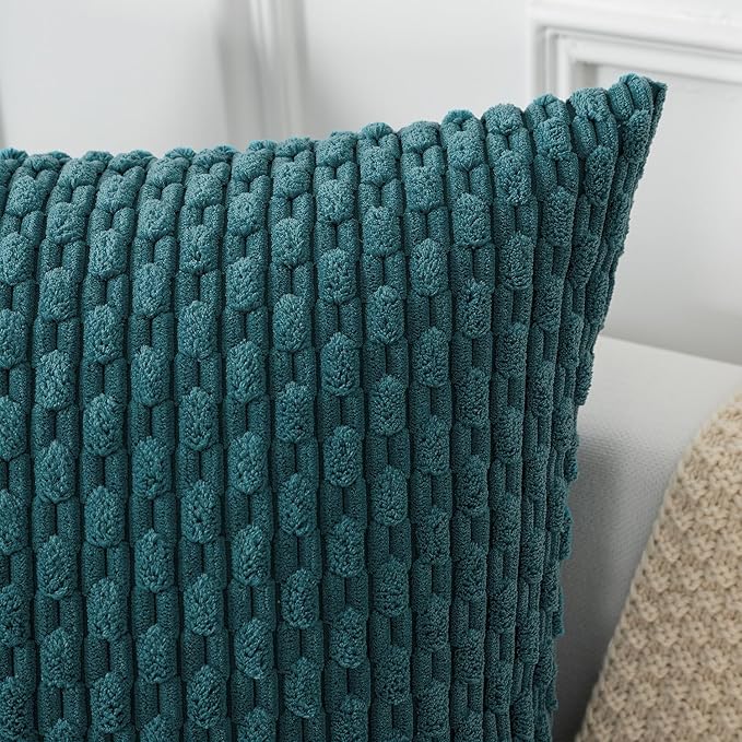Kevin Textile 14x24 Inch Pillow Cover 1 Pack Boho Decorative Soft Striped Corduroy Lumbar Farmhouse Color Accent Rectangle Cushion Case for Living Room Couch Sofa Bed, Teal Blue