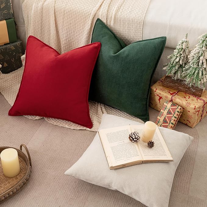 MIULEE Pack of 2 Red Decorative Pillow Covers 18x18 Inch Soft Chenille Luxurious Couch Throw Pillows Farmhouse Cushion Covers with Elegant Design for Sofa Bedroom Living Room Home Decor