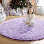 Amdrebio Light Purple Circle Round Rugs 4Ft for Girls Bedroom, Fluffy Fuzzy Area Rugs for Kids Room Decor Aesthetic, Soft Cute Furry Plush Shaggy Lavender Carpet for Living Room, Baby Nursery, Dorm