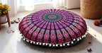 CRAFT KALA 22" IN Mandala Meditation Floor Pillows Pouf Cover Round Seating Adults Bohemian Mandala Circle Cotton Floor Cushion Cover Outdoor Fireplace Seating Living Room Room Home Décor Pink Peacock