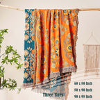 Boho Throw Blanket 100% Cotton Ultra Soft Luxury Throw Rustic Quilt 50"x60" Floral Printed Farmhouse Decor Bed Summer Blankets All Season Rustic Reversible Bohemian Throw for Bed Orange