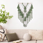 EOBTAIN Green Macrame Wall Hanging Handmade Boho Macrame Wall Decor with Yarn Tassel Bohemian Tapestry Woven Wall Art for Living Room Bedroom Home Apartment Nursery Dorm Decorations,16" W x 26" L
