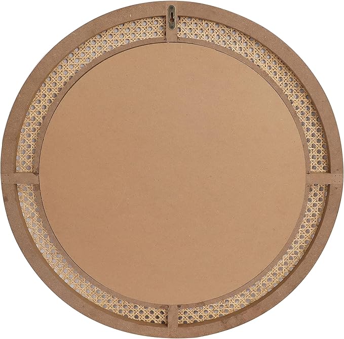 FLORA Round Rattan Wall Mirror with Wooden Framed, Modern Boho Decorative Mirror for Bathroom, Entry, Living Room, Bedroom, 24 Inch