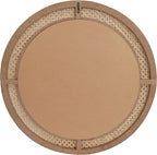 FLORA Round Rattan Wall Mirror with Wooden Framed, Modern Boho Decorative Mirror for Bathroom, Entry, Living Room, Bedroom, 24 Inch