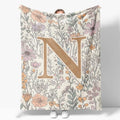 JXREQ Throw Blanket Initial Letter N Personalized Monogrammed Gifts for Women Teen Girls Frends, Boho Floral Throw Blankets for Bed Sofa Living Room Office, 50x60 Inch