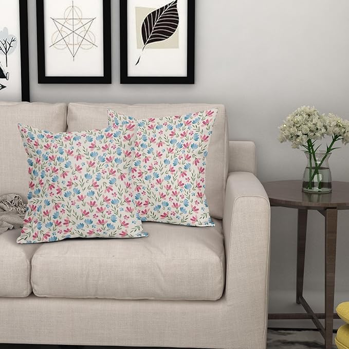Easter Pink Blue Floral Pillow Covers 18x18 Set of 2 Spring Vintage Rustic Old Style Cute Flower Cream Print Decorative Outdoor Pillowcases Farmhouse Throw Cushion Case Decor for Couch Sofa Bed