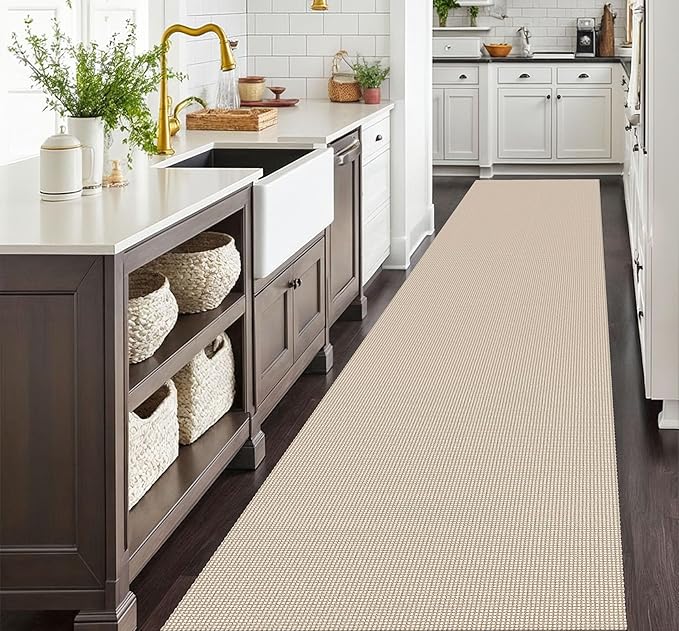 EARTHALL Runner Rug 3x16 Ft Washable Runners for Hallways Extra Long Woven Non Slip Entryway Runner Braided Kitchen Runner Indoor Outdoor Carpet Runners for Hotels, Hall, Stair, Beige/Khaki