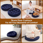 4Pcs Floor Pillows for Adults, 22x22 Inch Meditation Cushions, Large Round Sitting Cushion Living Room Memory Foam Pillow for Sitting (4, Navy, 22x22x4 Inch)