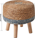 YMYNY Foot Stool Natural Seagrass Hand Weave, 12.6" Small Ottoman, Round Footrest for Living Room, Bedroom, Entryway, Change Shoes Stool, Non-Skid Wood Legs, Boho, Natural+Blue, UHBD027Q