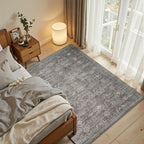 3x5 Rug for Entryway Bedroom, Grey 3x5 Washable Area Rug, Vintage Retro Boho Throw Rug, Non Slip & Low Pile Small Carpet for Indoor Kitchen, Bedside, Living Room, Bathroom and Dining