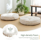 HIGOGOGO Floor Pillow Cushion for Adults, Meditation Cushion Pillow, Large Round Floor Sitting, Tufted Corduroy Cover, for Tatami Living Room or Yoga, 22x22 Inch, Beige