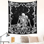 Wonrizon The Kissing Lovers Skull Tapestry,Black and White Romantic Constellation Skeleton Tapestries Wall Hanging decor for Living Room Bedroom (70.9" x 94.5")