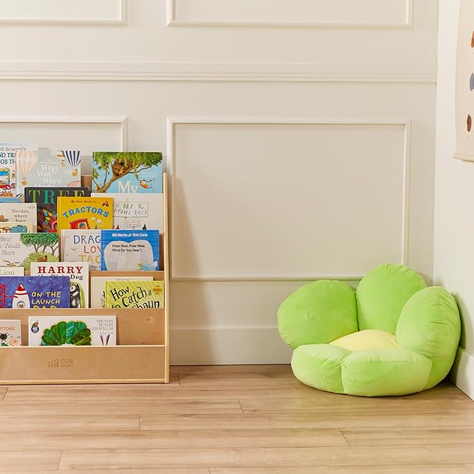 ECR4Kids SoftZone Flower-Shaped Cozy Floor Cushion, 25in, Flexible Seating, Bright Green