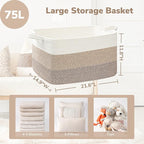 Goodpick Large Woven Storage Basket, 21.6" x 14.9" x 11.8" Rectangle Rope Baskets for Toy Storage, Blanket Basket for Living Room, Bedroom, Light Brown