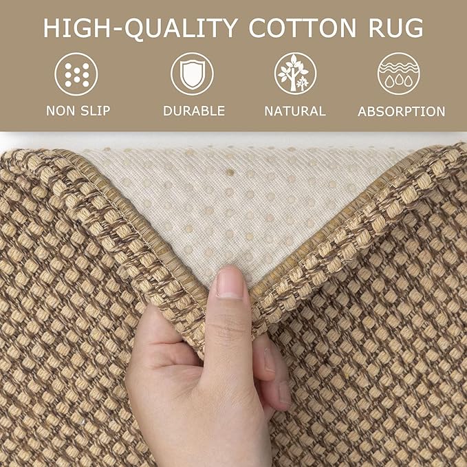 KOZYFLY Runners for Hallways 2.6x8 ft Washable Kitchen Runner Non Slip Rubber Backed Hall Runners Cotton Entryway Runner Rugs Floor Carpet for Indoor Backdoor Bedroom Kitchen, Tan/Orange/Brown