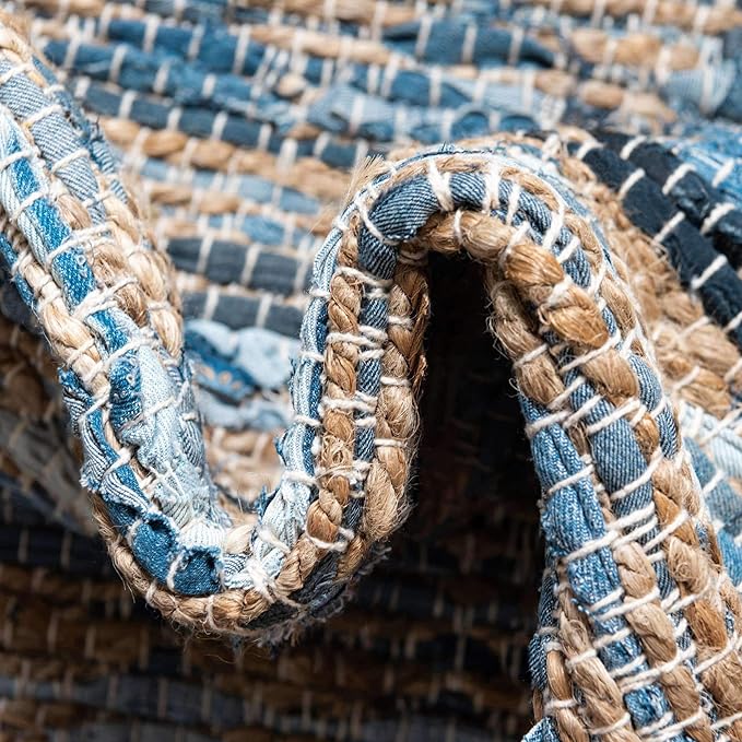 Unique Loom Chindi Jute Collection Area Rug (2' 2" x 6' 1" Runner, Navy Blue/ Natural)
