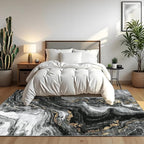 GarveeHome Modern Washable Rugs 5x7 Neutral Abstract Throw Rugs, Non-Slip Abstract Accent Carpet with Marble Swirl Pattern, Stain-Resistant Low Pile Indoor Carpet Rug for Living Room, Bedroom, Black