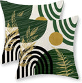 Boho Green Pillow Covers 18x18 Set of 2 Green Gold Leaf Tropical Decor Mid Century Throw Pillows Outdoor Bohemian Decorative Pillowcase Farmhouse Abstract Modern Cushion Case for Couch Sofa