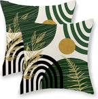 Boho Green Pillow Covers 18x18 Set of 2 Green Gold Leaf Tropical Decor Mid Century Throw Pillows Outdoor Bohemian Decorative Pillowcase Farmhouse Abstract Modern Cushion Case for Couch Sofa