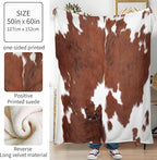 Throw Blanket for Couch, 300GSM Warm Soft Cozy Flannel Blanket, Cute Blanket for All Seasons Bedroom Home Decor Gifts, Brown White Cowhide 50x60 Inches
