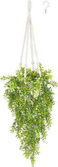 Mkono Fake Hanging Plant with Pot, Artificial Plants for Home Spring Decor Indoor Macrame Plant Hanger with Fake Vines Faux Hanging Planter Greenery for Bedroom Bathroom Office Decoration