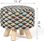 Asense 11-inch Round Ottoman Footstool,Small Padded Seat with Wood Legs,Foot Rest Stool for Living Room Bedroom Couch,Multi-Color