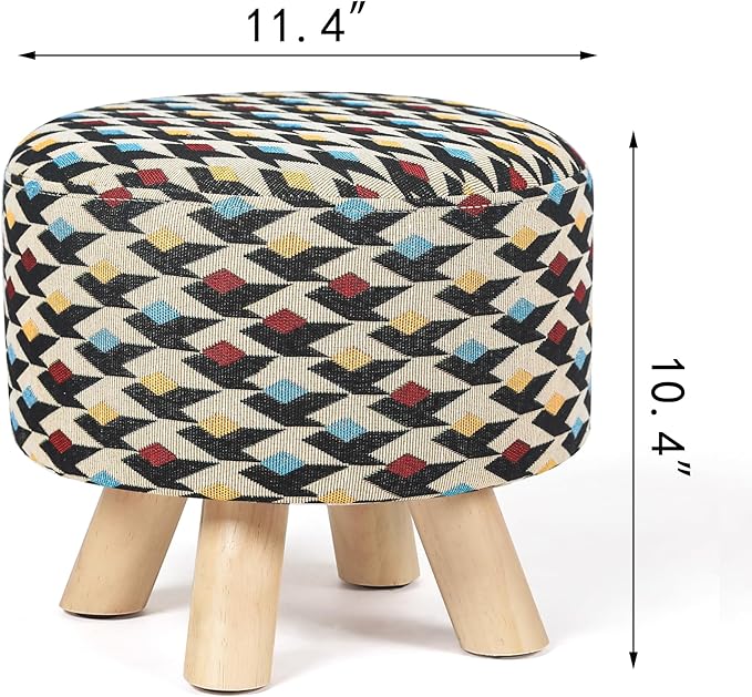Asense 11-inch Round Ottoman Footstool,Small Padded Seat with Wood Legs,Foot Rest Stool for Living Room Bedroom Couch,Multi-Color