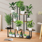 9 Tier Plant Stand Indoor, Thickened Metal Wood Corner Plant Shelf Stands for Multiple Plants, Indoor Tall Plants Stand Tiered Flower Holder for Living Room Patio Garden Balcony(Black+Brown)
