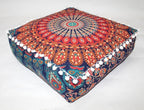 CRAFT KALA Large Hippie Mandala Meditation Floor Ottoman Pillow Cushion Pouf Cover Square Poufs Bohemian Circle Floor Cushion Case Outdoor Fireplace Yoga Living Room Decor Cover Orange, 24" Square