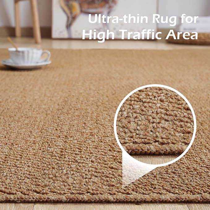 Softlife Faux Jute Washable Area Rug for Front Door Entryway, 3x5 Indoor Non Slip Small Mat for Kictchen Entry Bathroom, Small Solid Boho Natural Rugs for Inside Entrance Hallway, Brown
