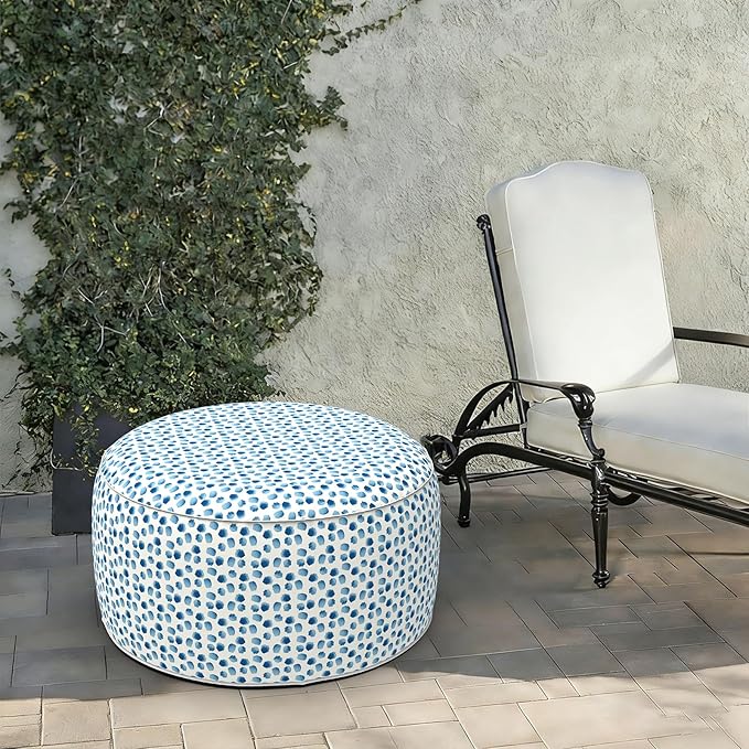 LVTXIII Indoor/Outdoor Extra Large Inflatable Ottoman Pouf D31 x H14 Inch, Round Footstool with Handle, Weather-Resistant Portable Furniture for Patio, Camping, Beach, Brush Blue